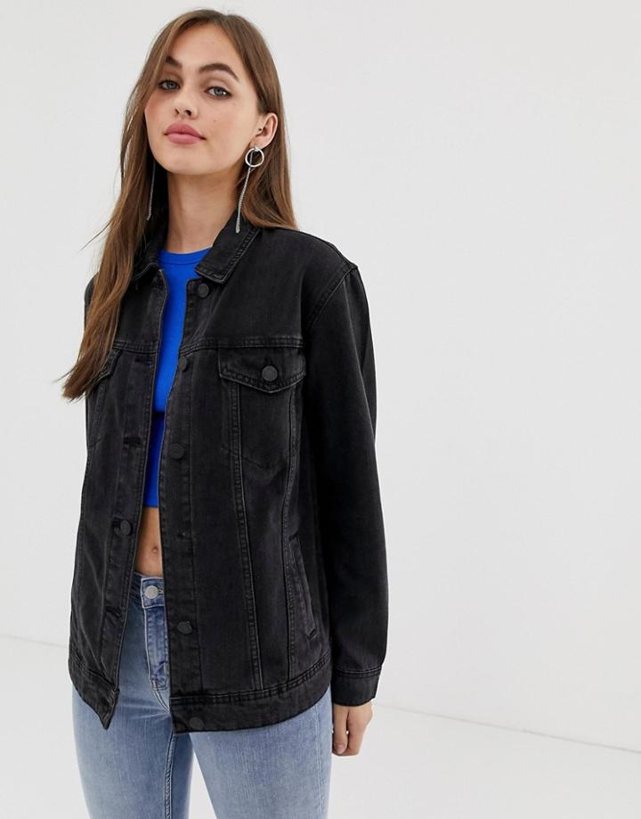 Noisy May Oversized Denim Jacket In Black - Black