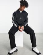 Adidas Originals Adicolor Three Stripe Long Sleeve Polo Top In Black