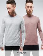 Asos 2 Pack Cotton Sweater In Gray/pink Slub Save - Multi