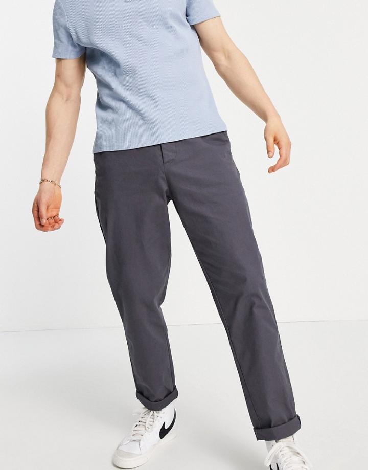 Asos Design Tapered Chinos In Charcoal-grey