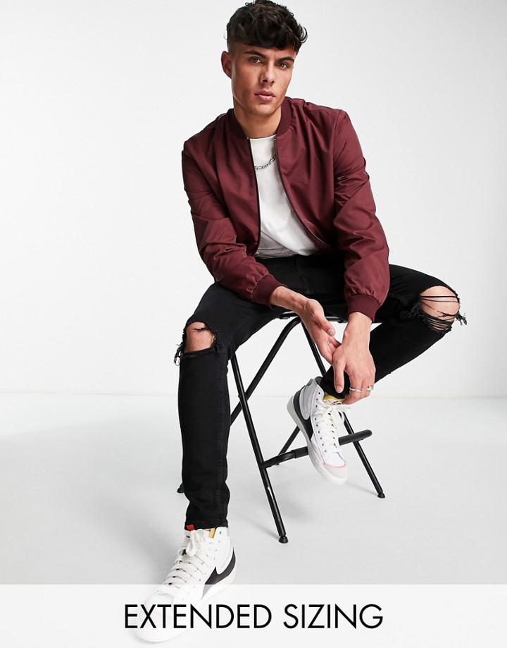 Asos Design Lightweight Bomber Jacket In Burgundy-red