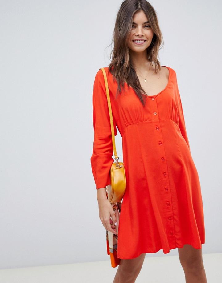 Asos Design Scoop Neck Button Through Mini Tea Dress-red