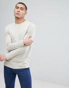 Asos Design Longline Crew Neck T-shirt With Long Sleeves - Beige