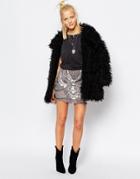 Religion Festival Mini Skirt With All Over Beading & Sequin Embelishment - Dark Gray Marl