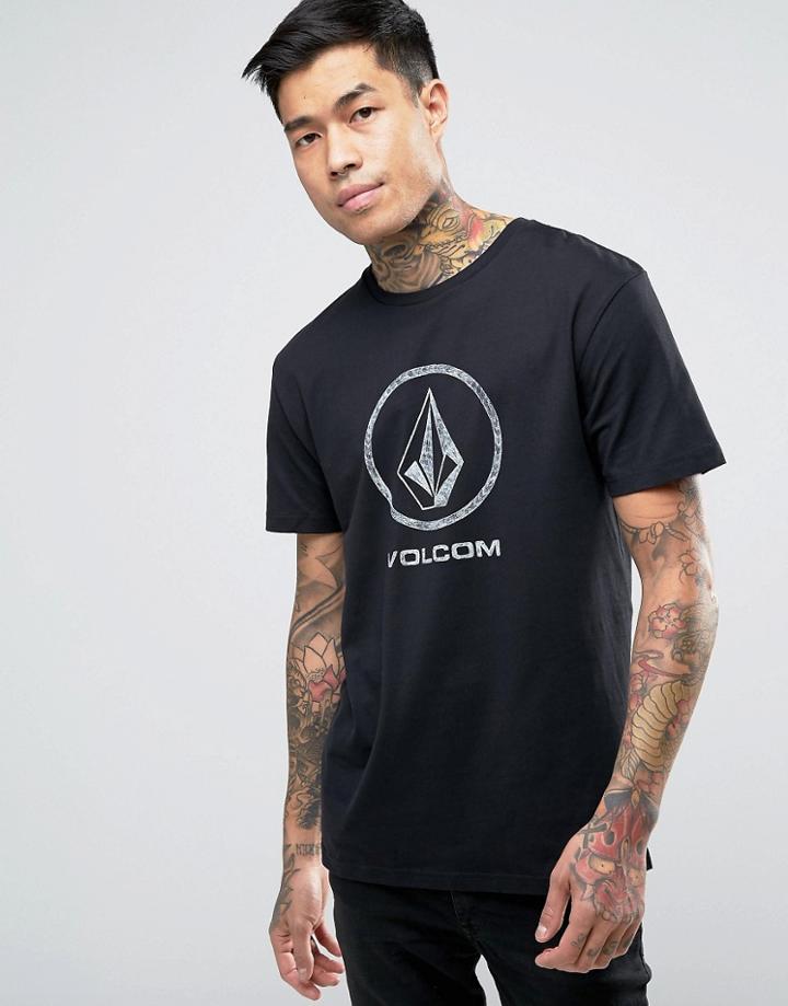 Volcom Fade Stone Large Logo T-shirt In Black - Black