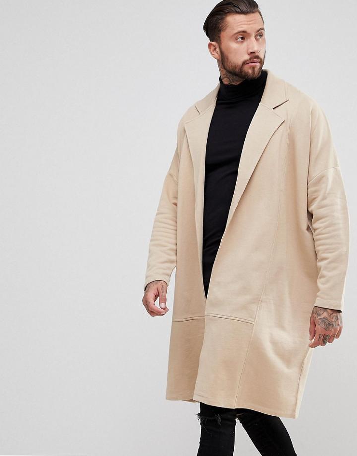 Asos Extreme Oversized Super Longline Jersey Duster Jacket - Beige