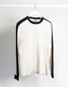Asos Design Organic Long Sleeve T-shirt With Contrast Shoulder Panel In Light Gray-neutral