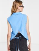 Topshop Sleeveless Open Back Shirt In Blue-yellow