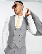 Harry Brown Wedding Slim Fit Tweed Double Breasted Wool Mix Vest-gray