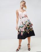Asos Design Scuba Midi Prom Skirt With Placement Floral Print - Multi