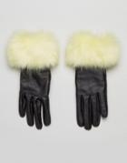Urbancode Faux Fur Real Leather Trim Gloves - Black