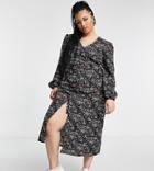 Missguided Plus Midi Dress With Button Front In Black Floral