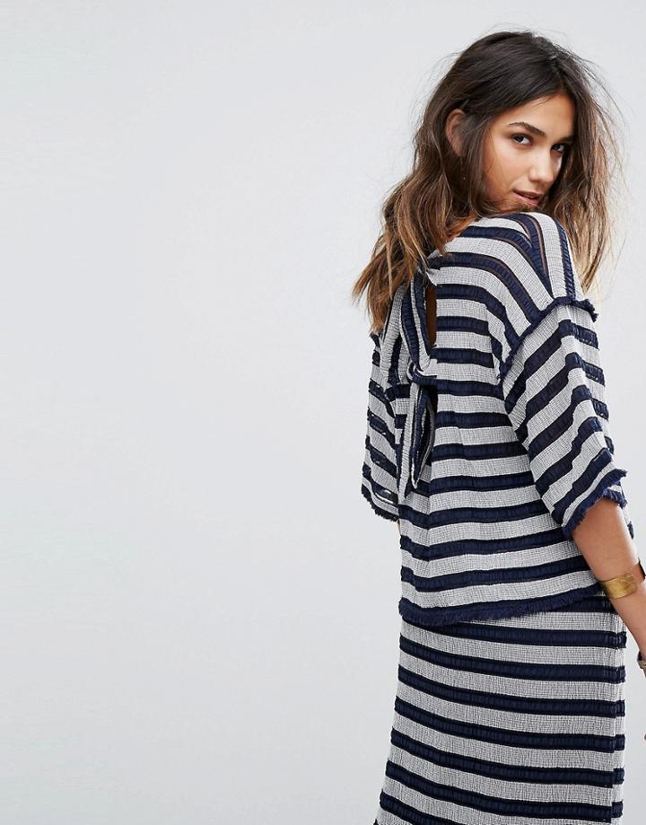 Moon River Stripe Tie Detail Knit Top - Multi