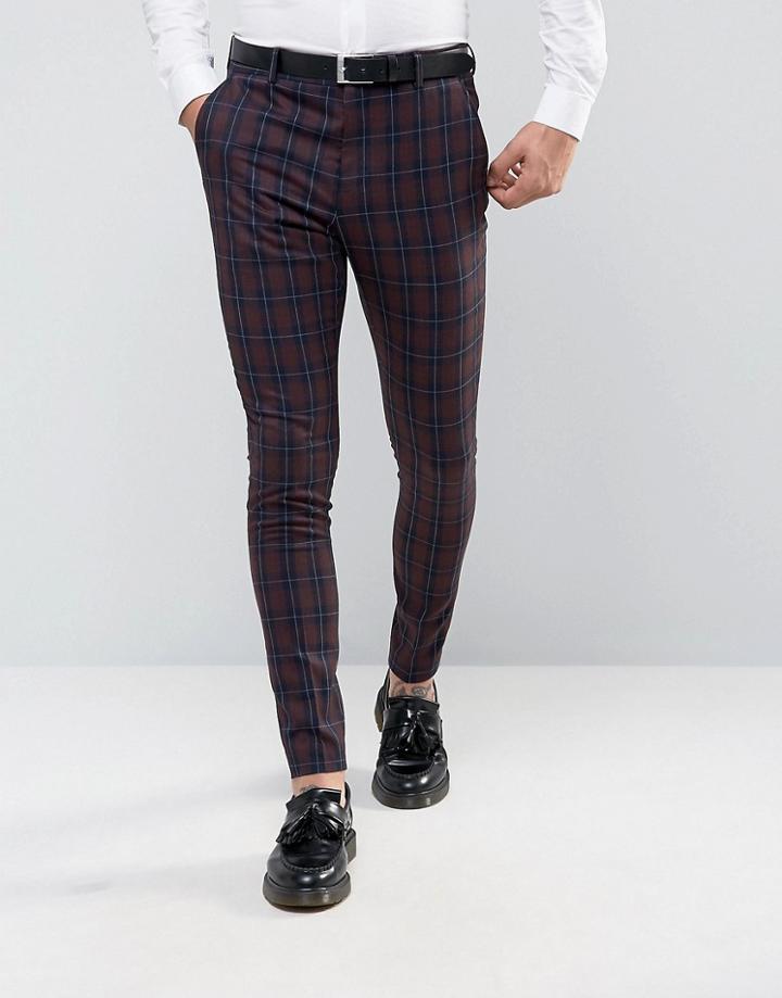 Selected Homme Super Skinny Suit Pants In Check - Red