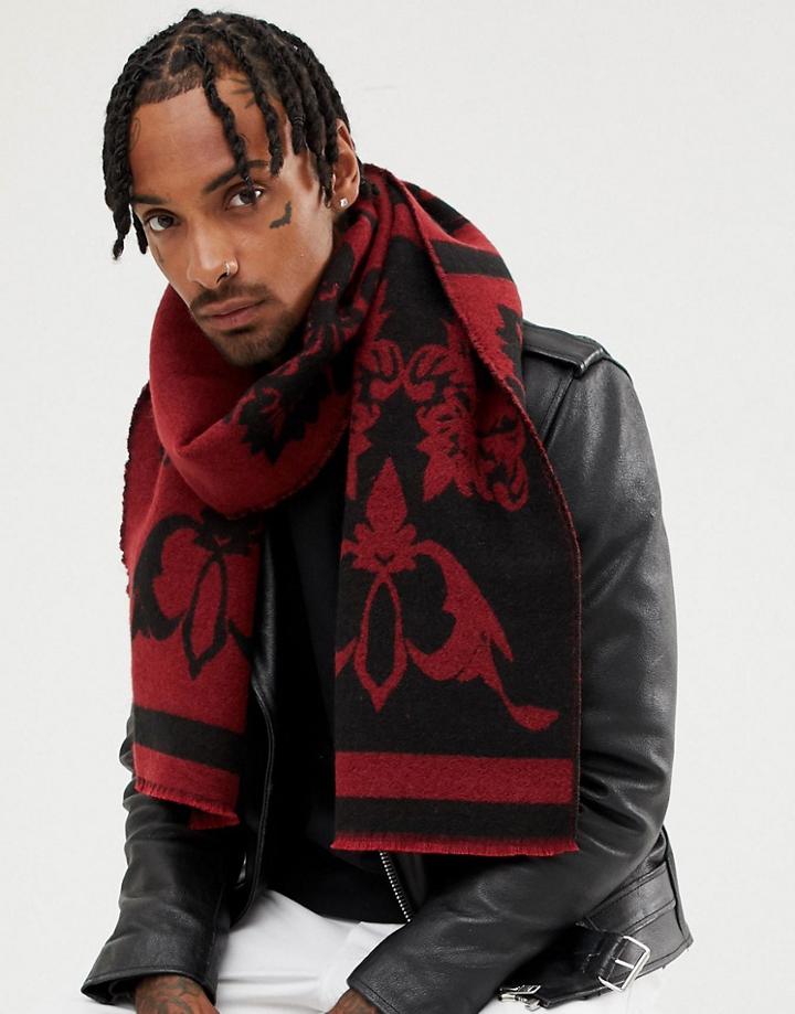 Asos Design Scarf Black & Burgundy Jacquard - Black