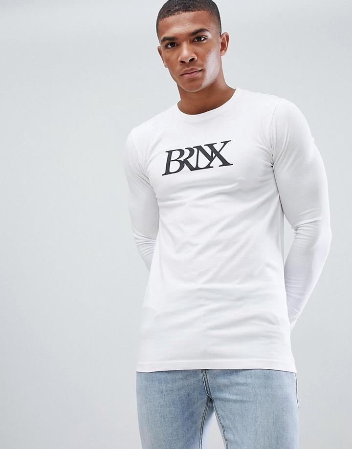 Asos Design Muscle Long Sleeve T-shirt With Bronx Print - White