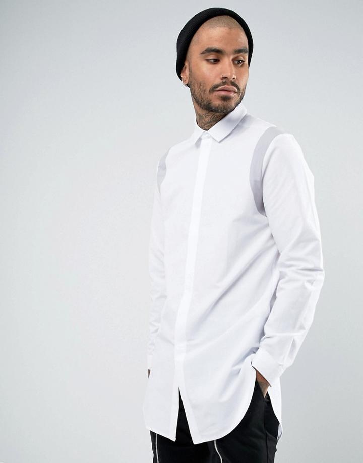 Asos Regular Fit Super Longline Shirt With Gray Contrast Tape - Gray
