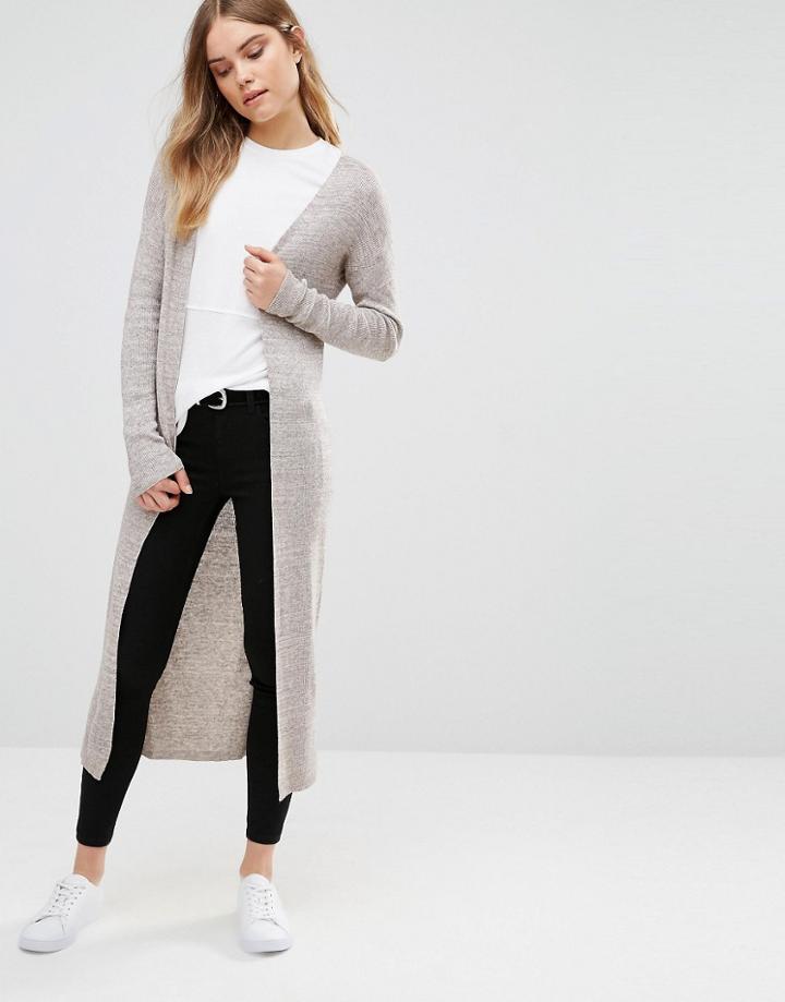 Noisy May Edge To Edge Long Knit Cardigan - Cream