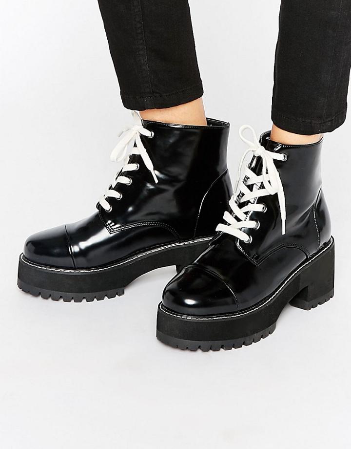 Asos Rue Chunky Lace Up Boots - Black