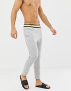 Asos Design Tapered Lounge Sweatpants In Gray With Stripe Waistband