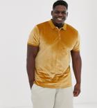 Asos Design Plus Polo Shirt In Velour In Brown