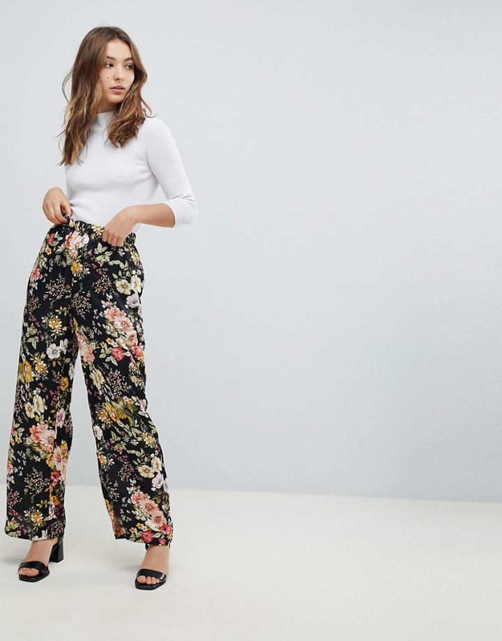 Qed London Wide Leg Floral Pants-black