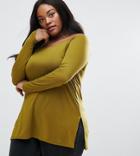 Asos Curve Off Shoulder Slouchy Top With Side Split - Green