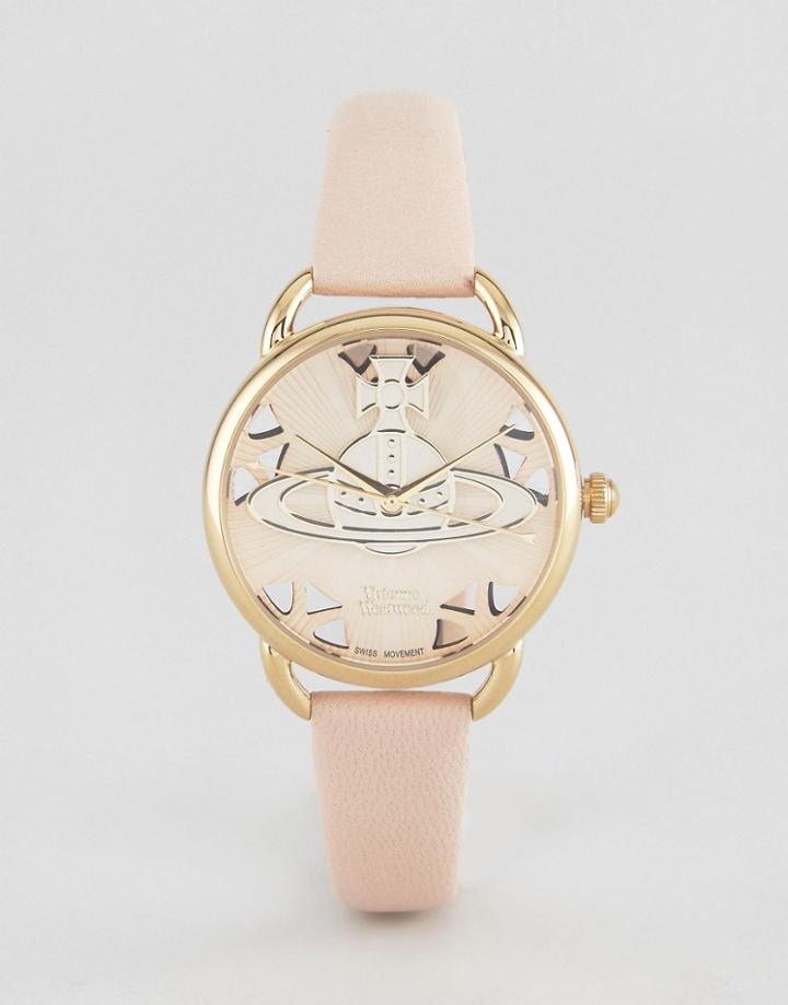 Vivienne Westwood Leadenhall Pink Leather Watch Vv163bgpk - Gold