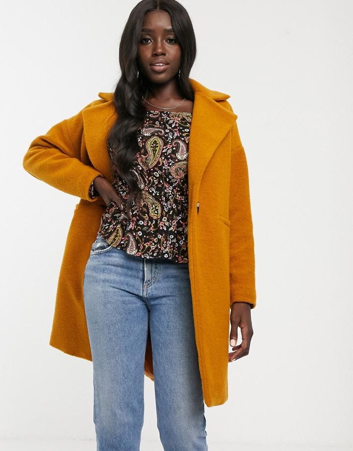 New Look Wool Overcoat Jacket In Mustard-yellow