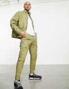 Topman Tapered Ripstop Cargo Pants In Khaki - Part Of A Set-green