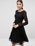 Y.a.s Marissa Long Sleeve Dress With Lace Insert - Black