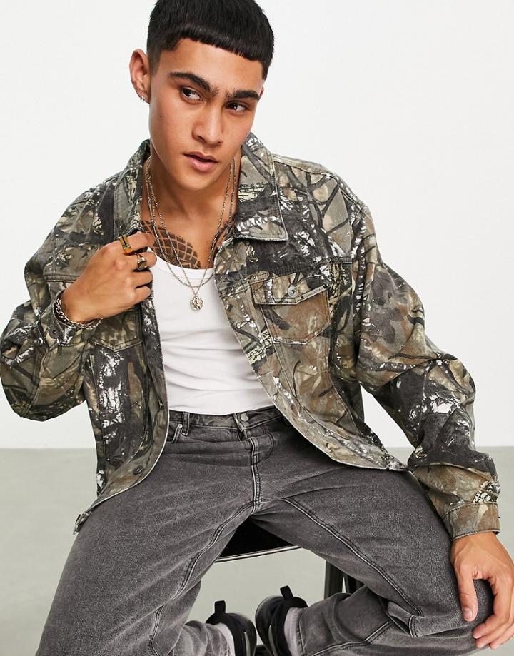 Liquor N Poker Animal Print Distressed Denim Jacket In Multi - Part Of A Set