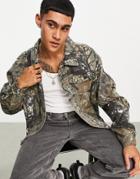 Liquor N Poker Animal Print Distressed Denim Jacket In Multi - Part Of A Set