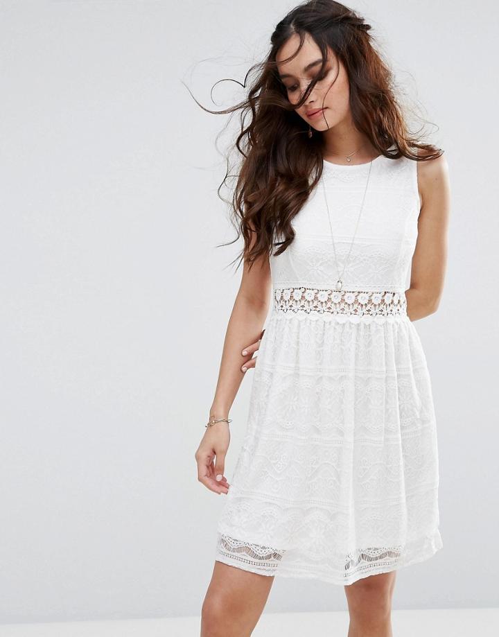 Qed London Lace Skater Dress - Cream