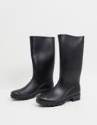 Asos Design Genie Pull On Rubber Boots In Matte Black