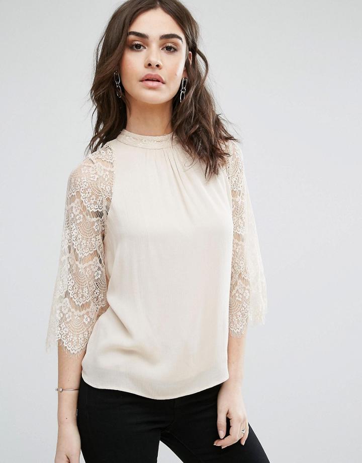 Vila Lace Sleeve Blouse - Cream