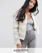 Asos Petite Boucle Jacket With Fringe Detail - Cream