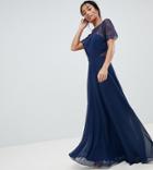 Asos Design Petite Lace Insert Paneled Maxi Dress - Navy