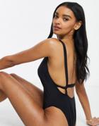 Asos Design Fuller Bust Recycled Supportive Twist Strappy Low Back Swimsuit In Black
