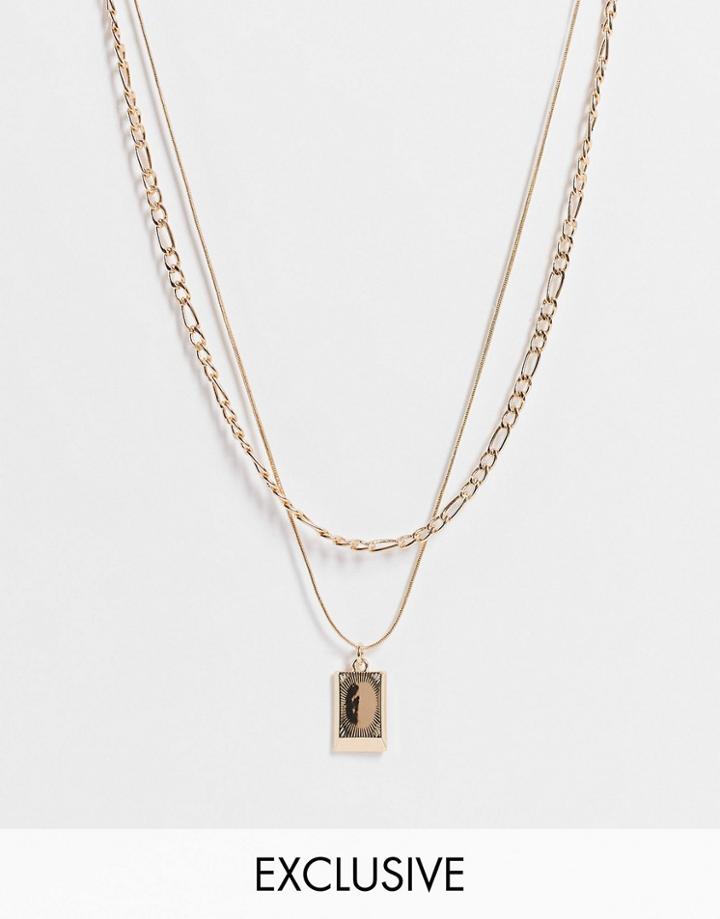 Reclaimed Vintage Inspired Classic Necklaces With Antique Pendant In Gold 2 Pack