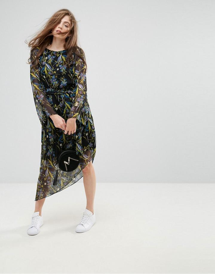 Gestuz Ebony Floral Print Asymmetric Hem Dress - Black