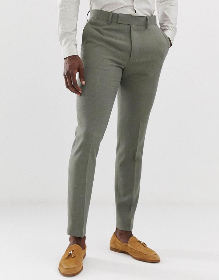 Asos Design Skinny Suit Pants In Khaki Cross Hatch - Green
