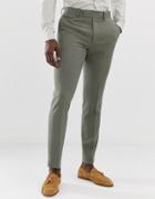Asos Design Skinny Suit Pants In Khaki Cross Hatch - Green