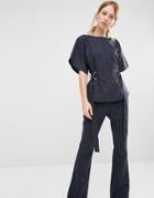 Finders Keepers Pinstripe Belted Top - Navy Stripe