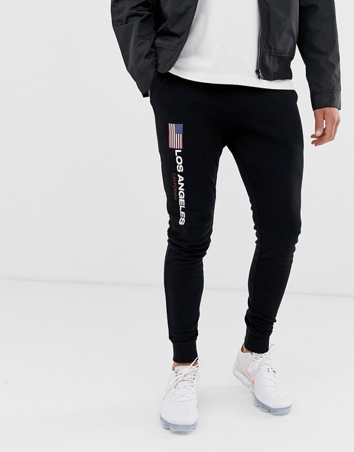 Asos Design Skinny Sweatpants With Los Angeles Flag Print - Navy