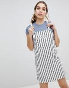 Monki Stripe Overall Mini Dress - White