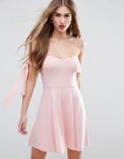 Asos Bow Bardot Mini Skater Dress - Pink
