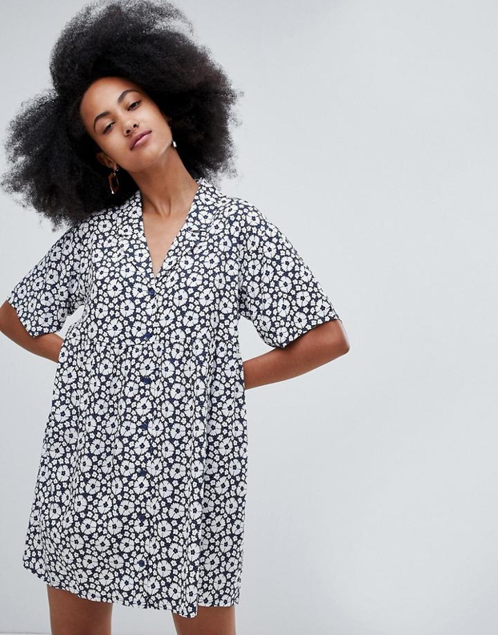 Monki Pansy Ditsy Print Smock Dress - Blue