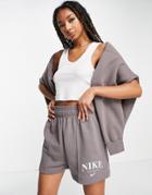 Nike Essential Retro Drawstring Fleece Shorts In Cave Stone Gray