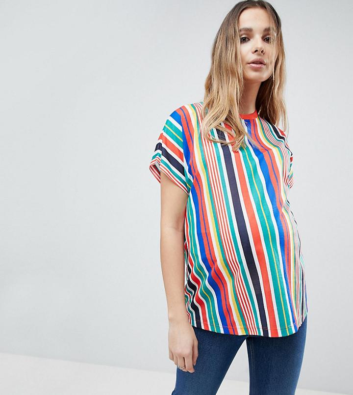 Asos Maternity T-shirt In Vertical Rainbow Stripe - Multi